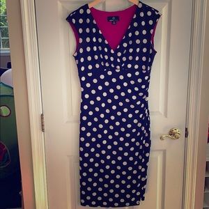 Lined black stretchy dress with white polka dots
